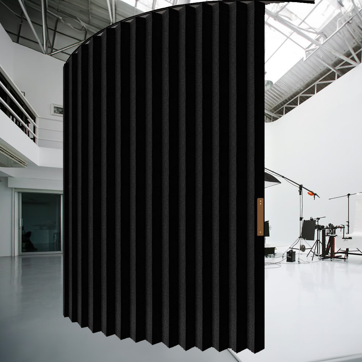 Black curved acoustic wall detail